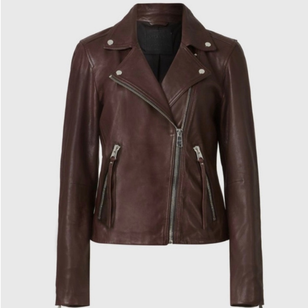 All Saints Leather Jacket Dalby Biker Deep Berry